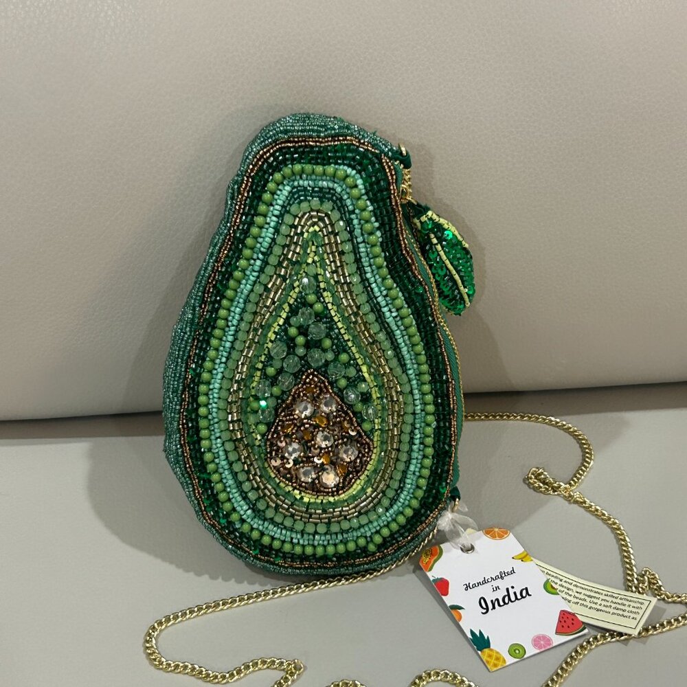 Avocado Beaded and Jeweled Bag Handcrafted in India Crossbody Clutch NWT - Picture 2 of 7